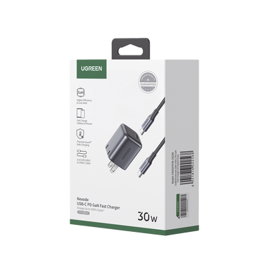 Combo Cargador Nexode Mini 30W PD GaN Tech + Cable USB-C 60W