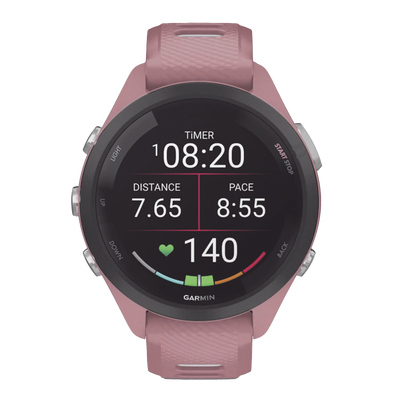 Forerunner® 265S, Bisel negro con carcasa en rosa y correa