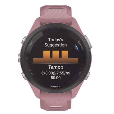 Forerunner® 265S, Bisel negro con carcasa en rosa y correa