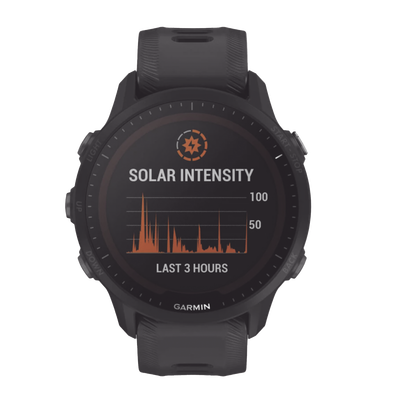 Reloj Garmin Forerunner 955 solar color negro en correa de