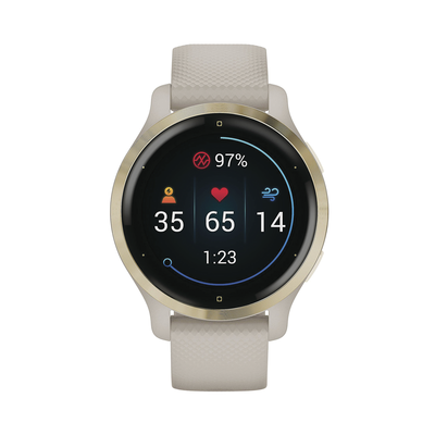 Reloj Garmin Venu 2S color beige en bisel de acero