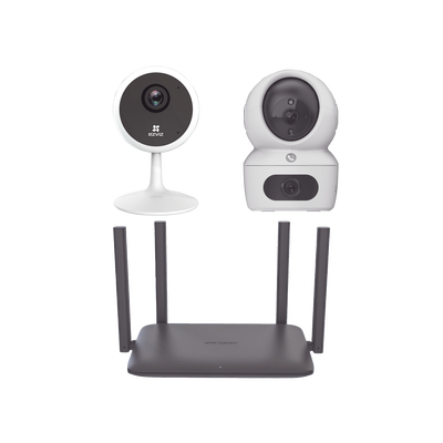Kit Cámaras WiFi Interior con Router 4MP+1080p Audio Bidireccional