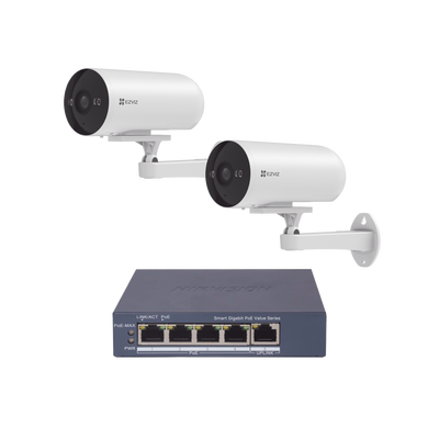 [CS-H5/3MP/POE/KS2] Kit Cámaras WiFi Exterior PoE 2K con Switch PoE+ 4 Puertos