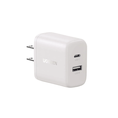 [45314] Cargador 2 En 1 Ugreen Carga Rápida 20w Blanco USB C, USB A