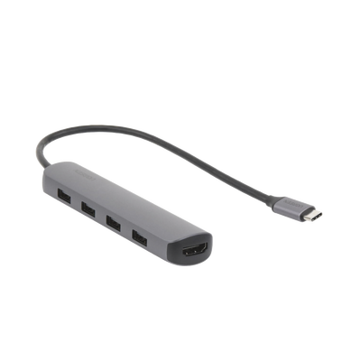 HUB USB-C Multipuertos 5 en 1, 4 USB-A 3.0 y HDMI 4K, Carcasa de Aluminio