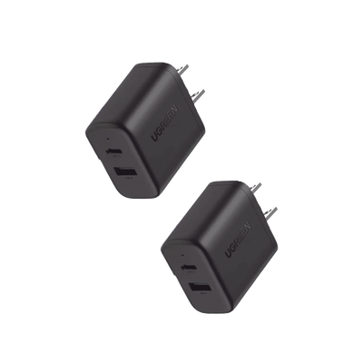 [55372] Cargador UGREEN 20W Dual USB-C/USB-A Negro, Paquete de 2