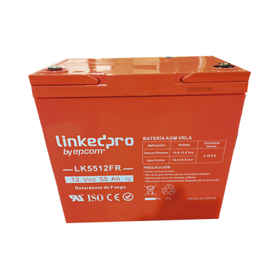 [LK5512FR] Batería AGM 12V 55Ah UL Retardante para Respaldo y Seguridad