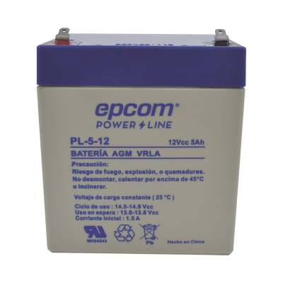 [PL512] Batería EPCOM 12V 5Ah AGM/VRLA con Terminales F1