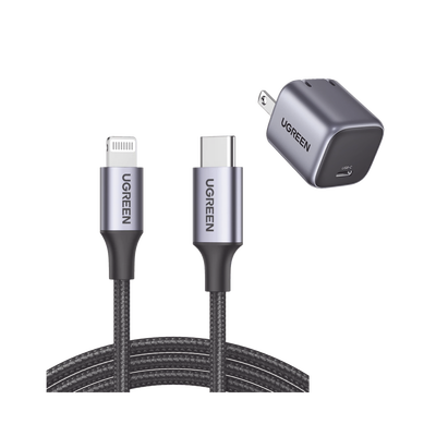 [90902US304] Kit de Cargador 20W GaN y Cable Lightning MFi, Carga Rápida