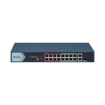 [DS-3E0318P-E/M(C)] Switch PoE+ no administrable con 16 puertos y largo alcance